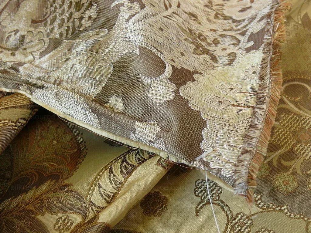 by yard 100% Silk Lampas Art Deco Flower Paisley "verbena" Tan