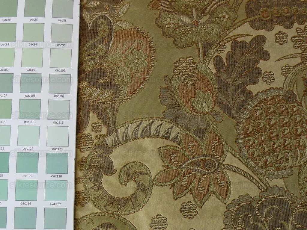 by yard 100% Silk Lampas Art Deco Flower Paisley "verbena" Tan