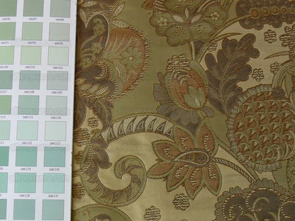 by yard 100% Silk Lampas Art Deco Flower Paisley "verbena" Tan