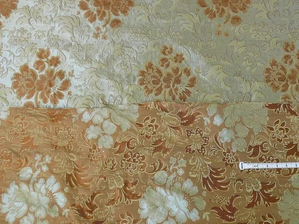 By Yd Hiend 100%silk Lampas Peony Bush "celadon" Ecru Beige Brown Blue 560 Celadon
