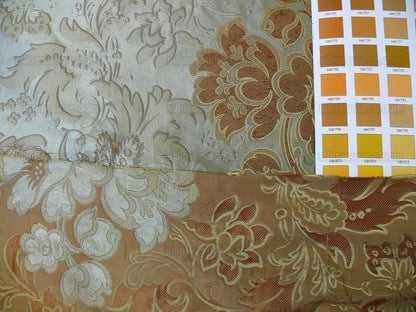 By Yd Hiend 100%silk Lampas Peony Bush "celadon" Ecru Beige Brown Blue 560 Celadon