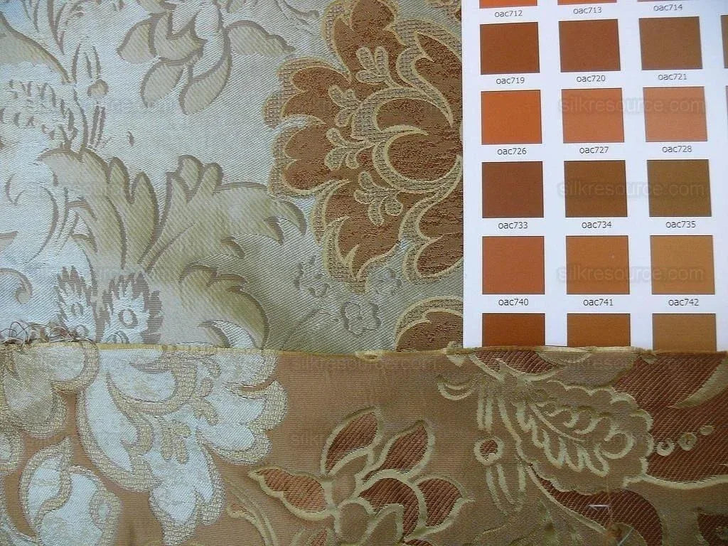 By Yd Hiend 100%silk Lampas Peony Bush "celadon" Ecru Beige Brown Blue 560 Celadon