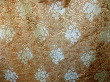 By Yd Hiend 100%silk Lampas Peony Bush "celadon" Ecru Beige Brown Blue 560 Celadon