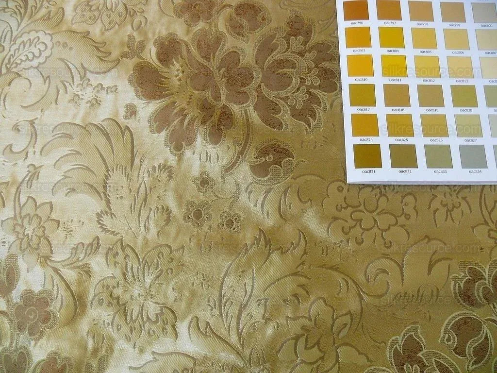 By Yd Hiend 100%silk Lampas Peony Bush "golden" Tan Gold Brown 560 Golden