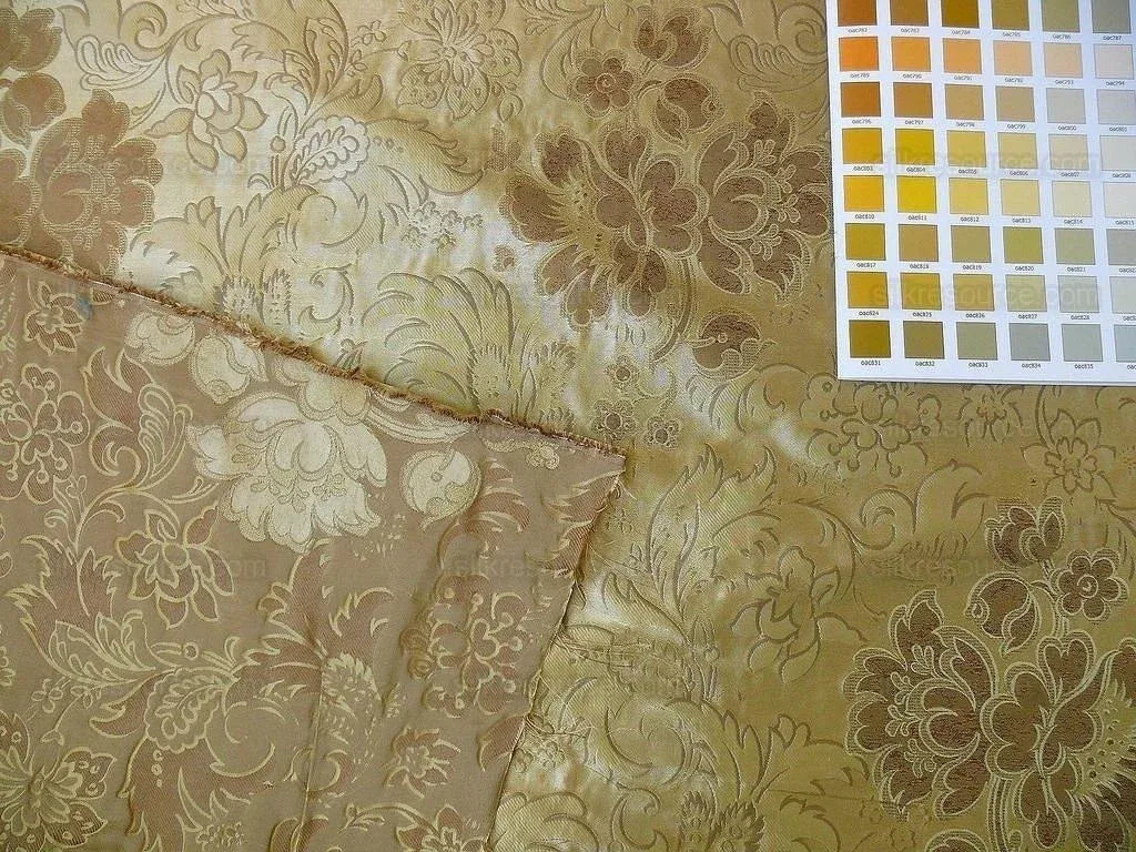 By Yd Hiend 100%silk Lampas Peony Bush "golden" Tan Gold Brown 560 Golden