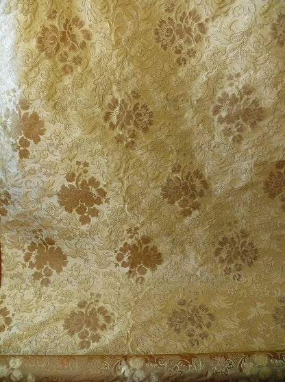 By Yd Hiend 100%silk Lampas Peony Bush "golden" Tan Gold Brown 560 Golden