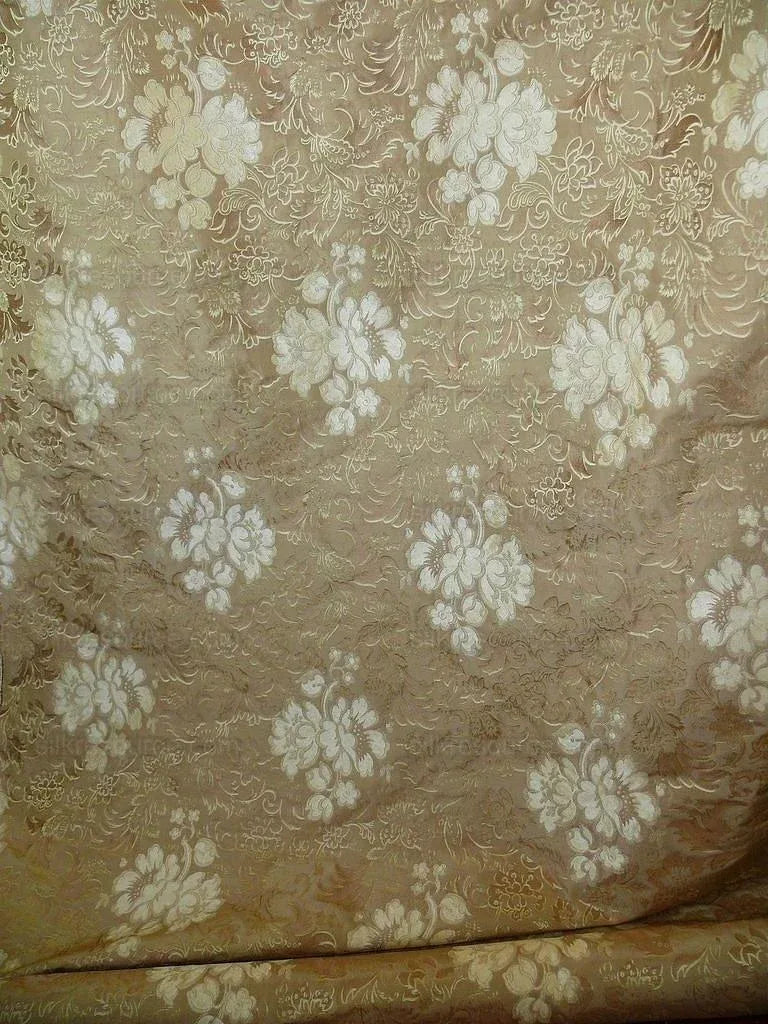 By Yd Hiend 100%silk Lampas Peony Bush "golden" Tan Gold Brown 560 Golden