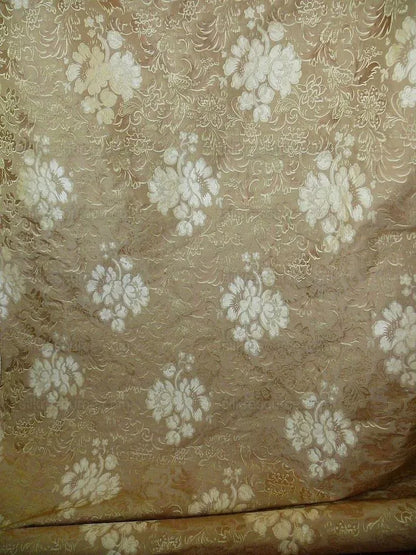 By Yd Hiend 100%silk Lampas Peony Bush "golden" Tan Gold Brown 560 Golden