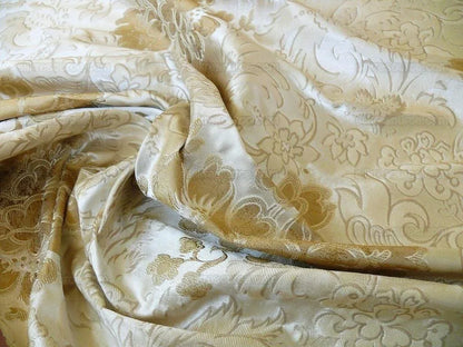 By Yd Hiend 100%silk Lampas Peony Bush "creme" Ecru Beige Tan Gold Brown 560 Creme