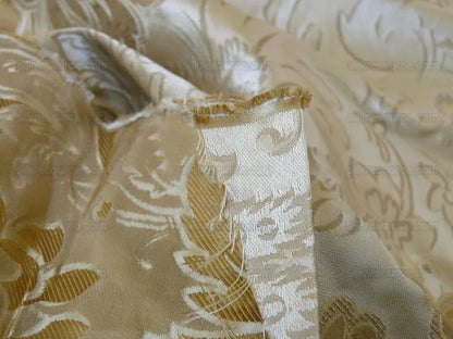 By Yd Hiend 100%silk Lampas Peony Bush "creme" Ecru Beige Tan Gold Brown 560 Creme