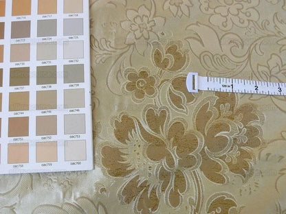 By Yd Hiend 100%silk Lampas Peony Bush "creme" Ecru Beige Tan Gold Brown 560 Creme