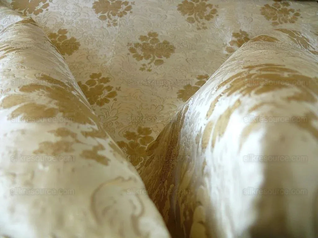 By Yd Hiend 100%silk Lampas Peony Bush "creme" Ecru Beige Tan Gold Brown 560 Creme