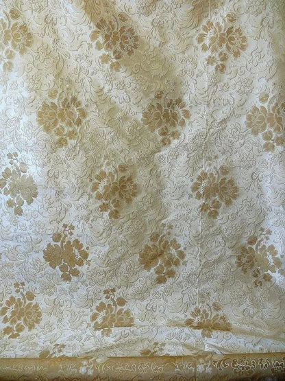 By Yd Hiend 100%silk Lampas Peony Bush "creme" Ecru Beige Tan Gold Brown 560 Creme