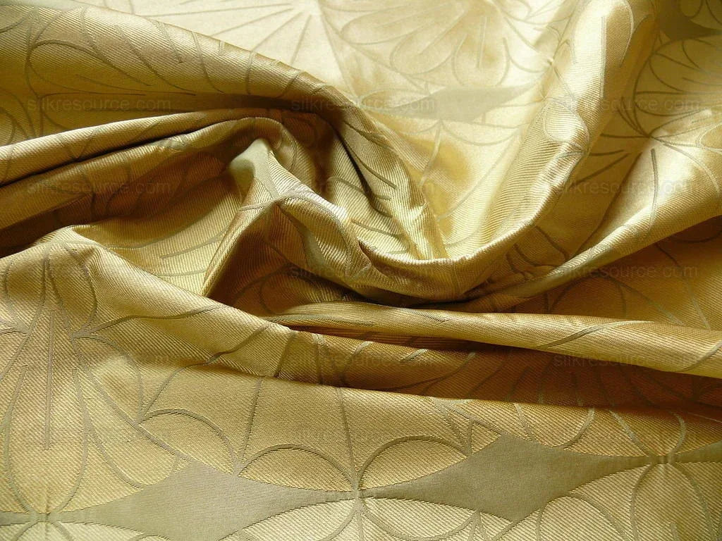 100% Silk Damask Modern Geometric Daisy Round "blond" Gold