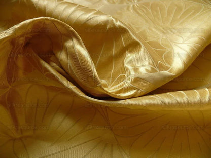 100% Silk Damask Modern Geometric Daisy Round "wheat" Gold