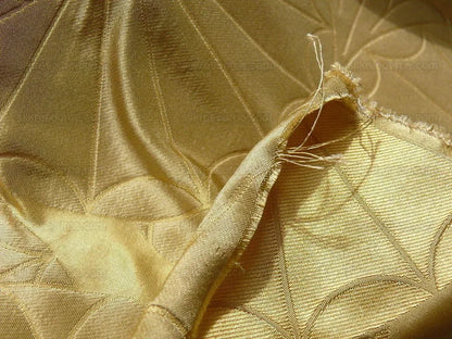 100% Silk Damask Modern Geometric Daisy Round "wheat" Gold