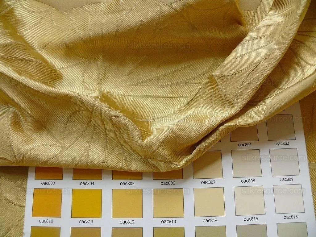 100% Silk Damask Modern Geometric Daisy Round "wheat" Gold