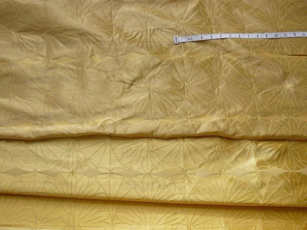 100% Silk Damask Modern Geometric Daisy Round "wheat" Gold
