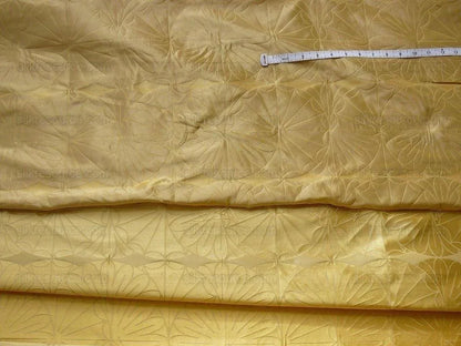 100% Silk Damask Modern Geometric Daisy Round "wheat" Gold