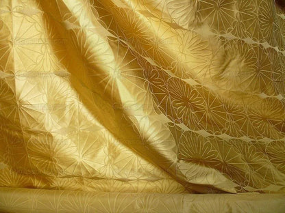 100% Silk Damask Modern Geometric Daisy Round "wheat" Gold