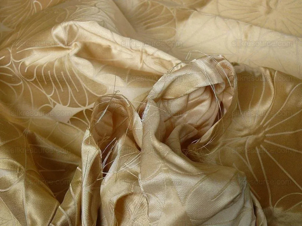 100% Silk Damask Modern Geometric Daisy Round "flax" Gold