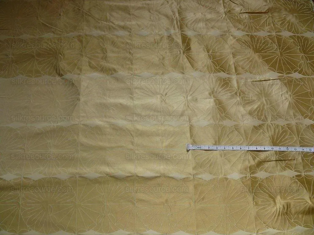 100% Silk Damask Modern Geometric Daisy Round "flax" Gold