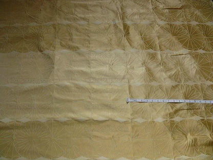 100% Silk Damask Modern Geometric Daisy Round "flax" Gold