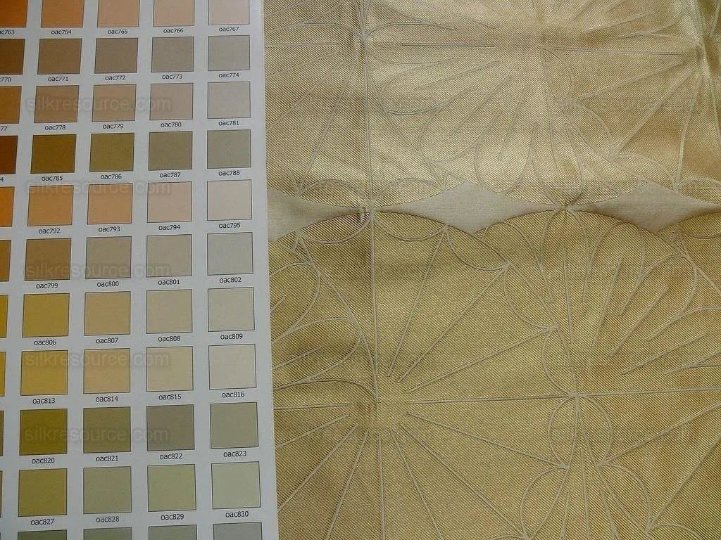 100% Silk Damask Modern Geometric Daisy Round "flax" Gold