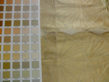 100% Silk Damask Modern Geometric Daisy Round "flax" Gold