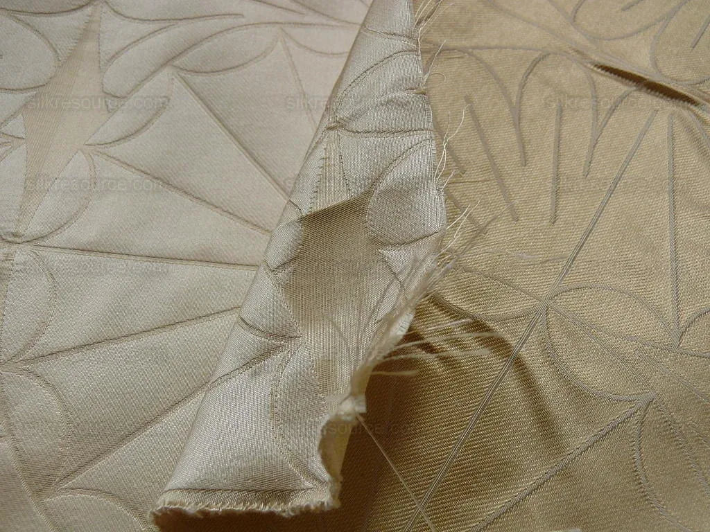 100% Silk Damask Modern Geometric Daisy Round "flax" Gold