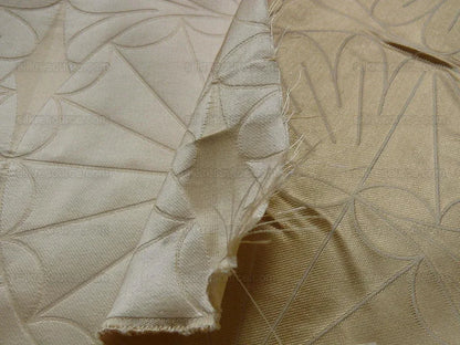 100% Silk Damask Modern Geometric Daisy Round "flax" Gold