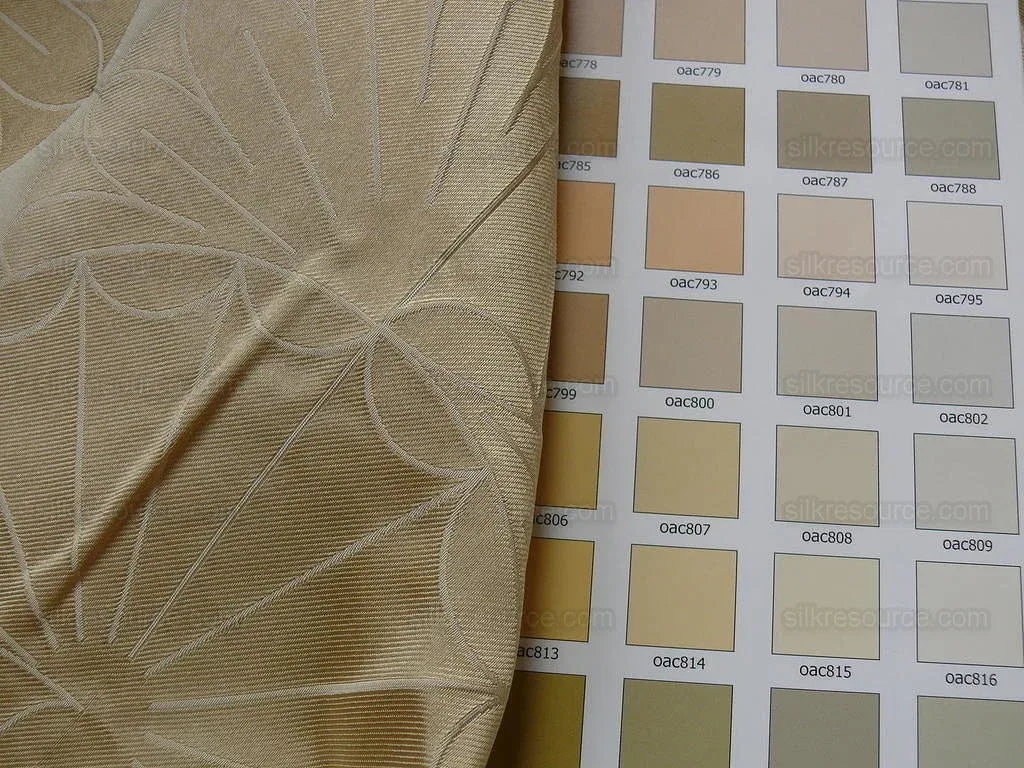 100% Silk Damask Modern Geometric Daisy Round "flax" Gold