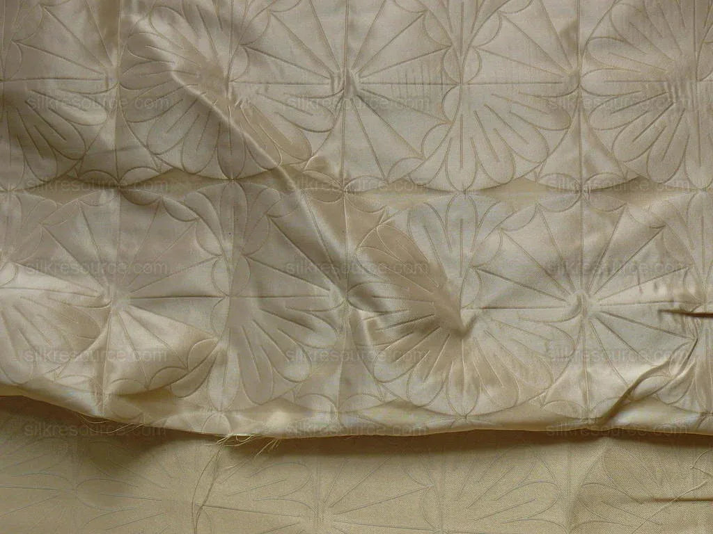 100% Silk Damask Modern Geometric Daisy Round "flax" Gold