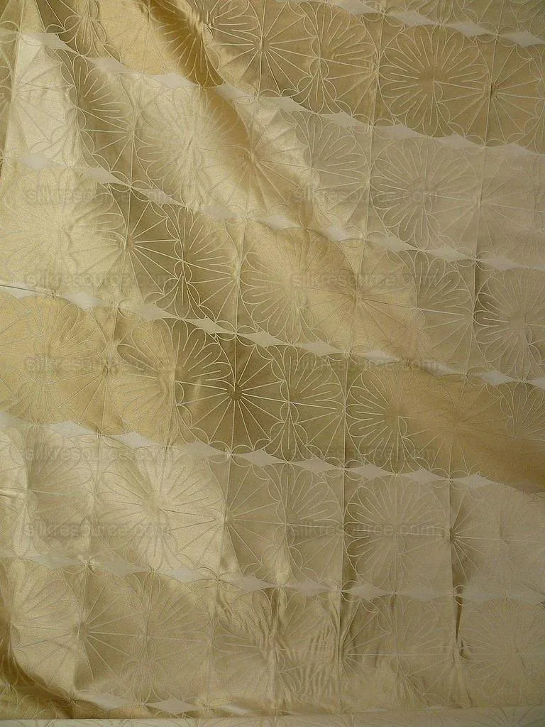 100% Silk Damask Modern Geometric Daisy Round "flax" Gold