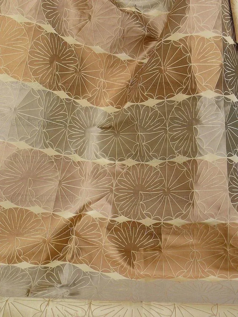 100% Silk Damask Modern Geometric Daisy Round "lariat" Brown
