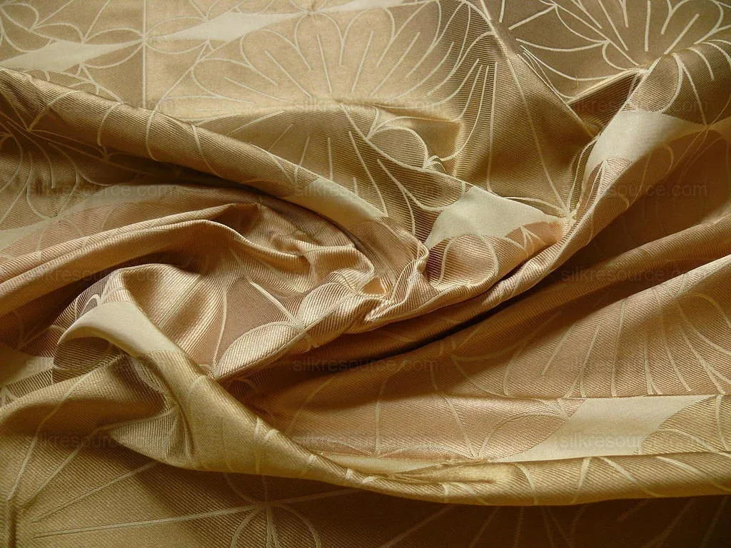 100% Silk Damask Modern Geometric Daisy Round "goldspun" Gold