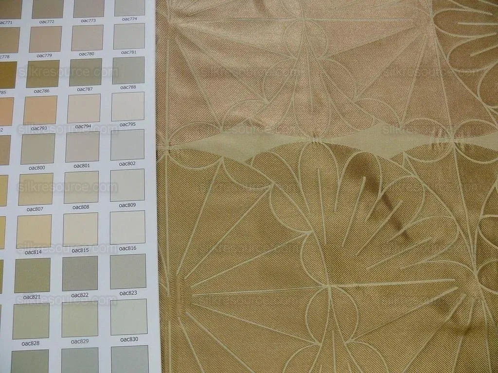 100% Silk Damask Modern Geometric Daisy Round "goldspun" Gold