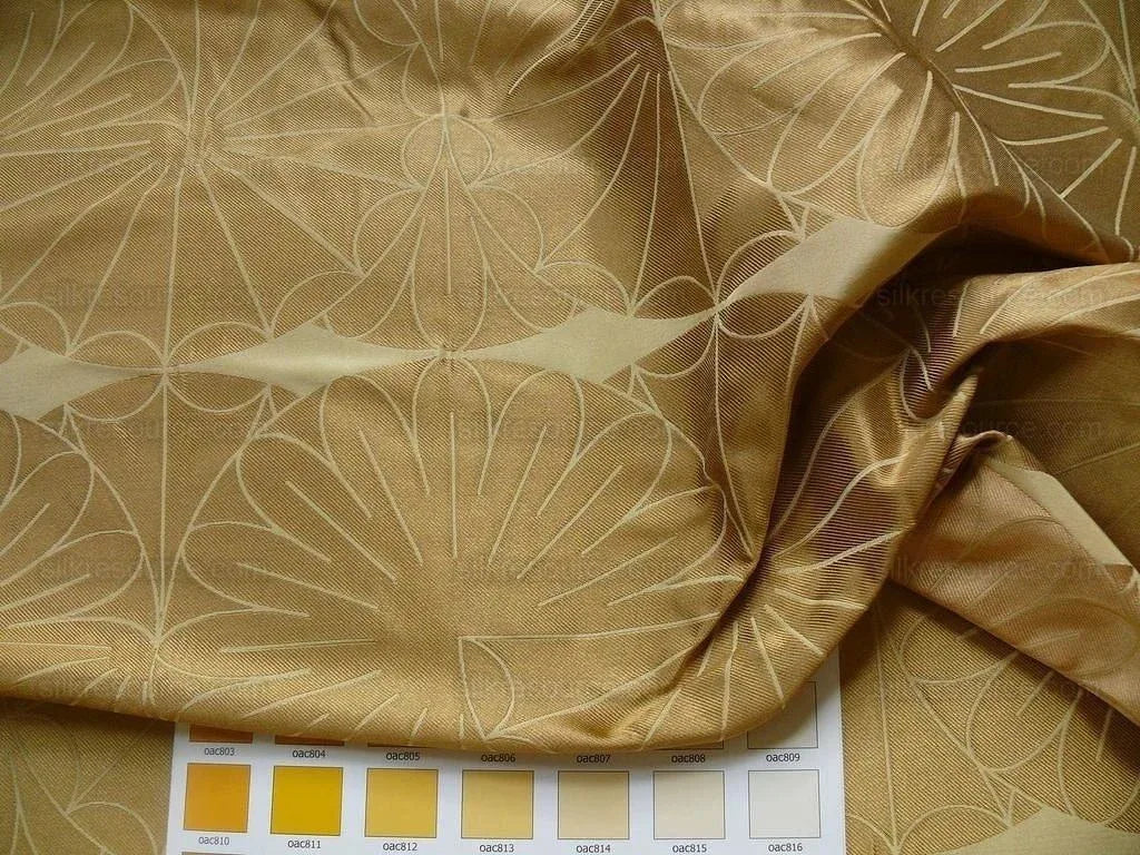 100% Silk Damask Modern Geometric Daisy Round "goldspun" Gold