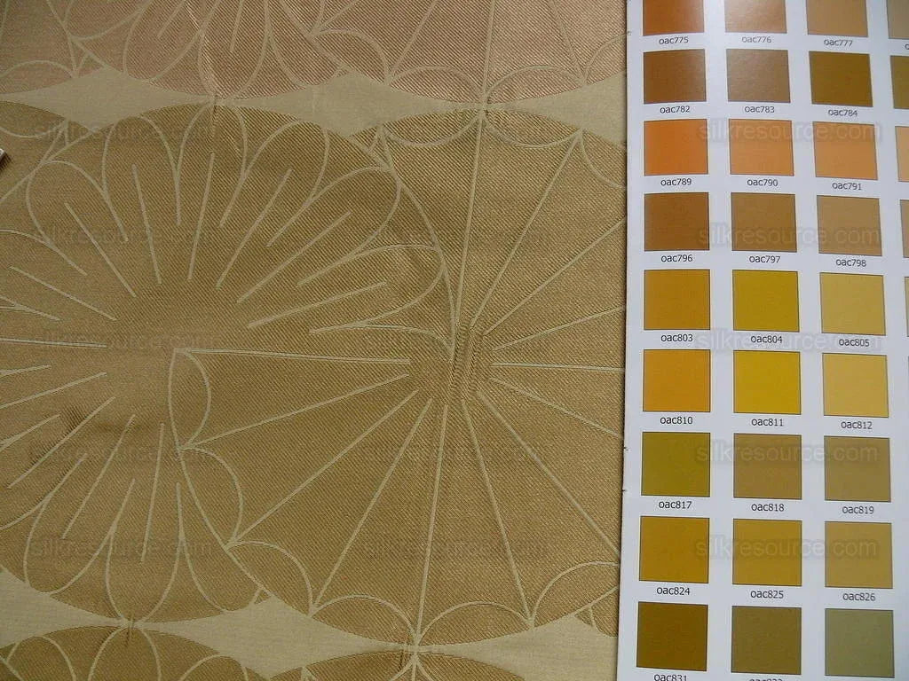 100% Silk Damask Modern Geometric Daisy Round "goldspun" Gold