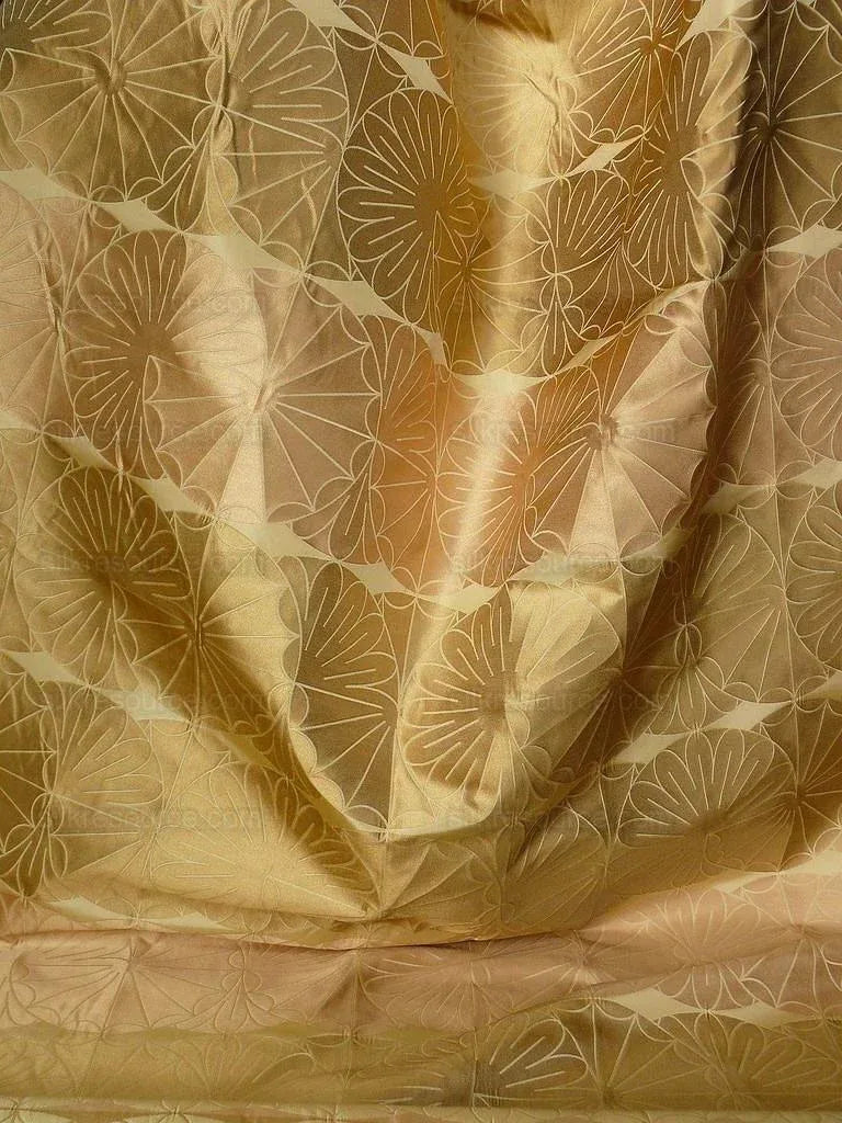 100% Silk Damask Modern Geometric Daisy Round "goldspun" Gold