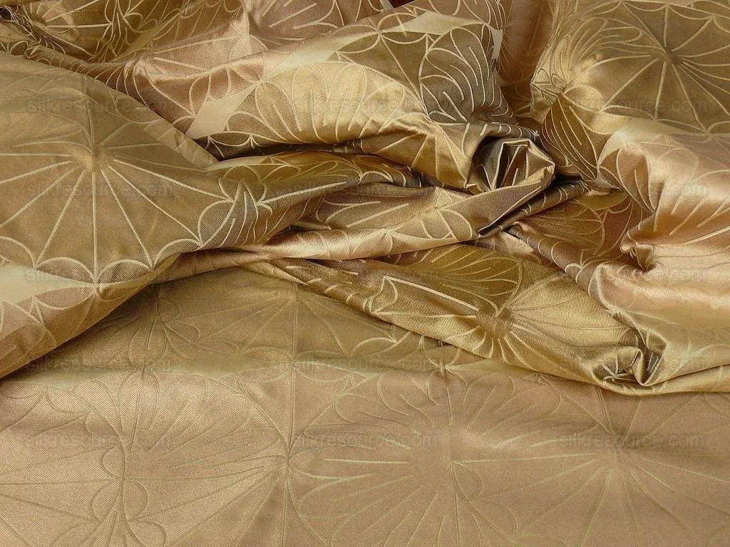 100% Silk Damask Modern Geometric Daisy Round "goldspun" Gold