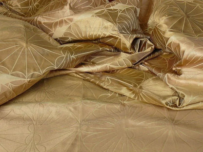 100% Silk Damask Modern Geometric Daisy Round "goldspun" Gold
