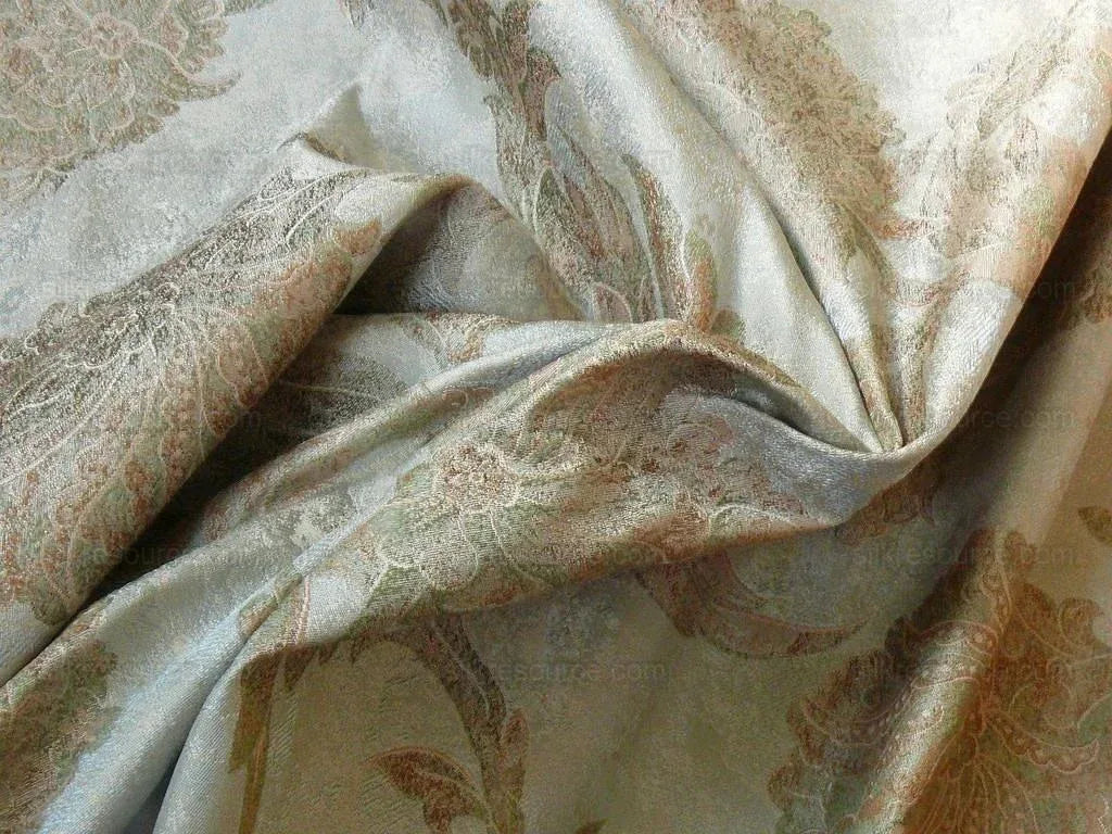 100% Silk Lampas Large Peony Paisley "dusk" Blue