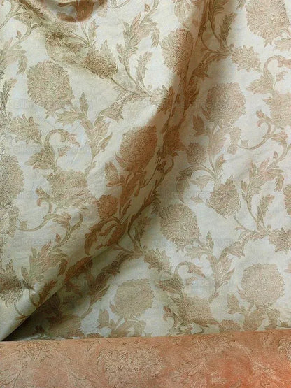 100% Silk Lampas Large Peony Paisley "dusk" Blue