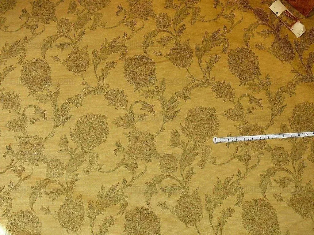 100% Silk Lampas Large Peony Paisley "marjoram" Gold