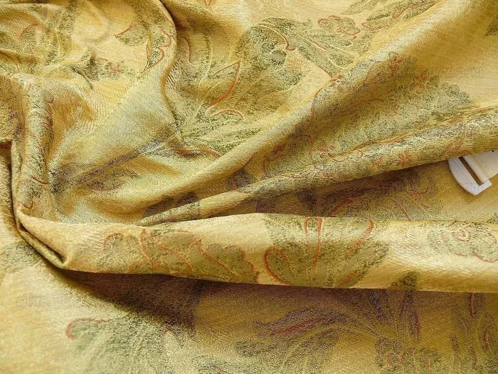 100% Silk Lampas Large Peony Paisley "marjoram" Gold