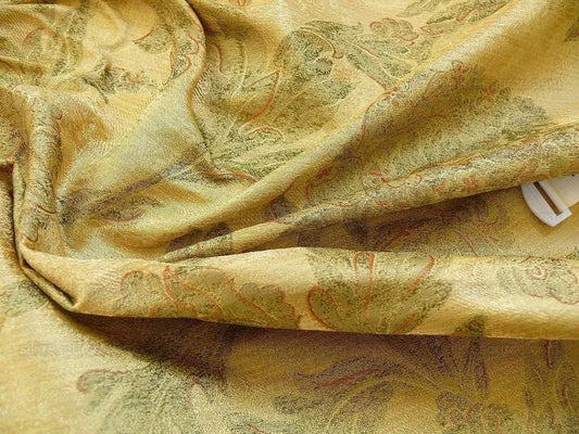 100% Silk Lampas Large Peony Paisley "marjoram" Gold Green