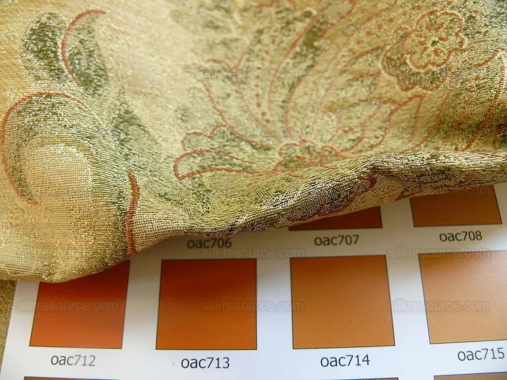 100% Silk Lampas Large Peony Paisley "marjoram" Gold