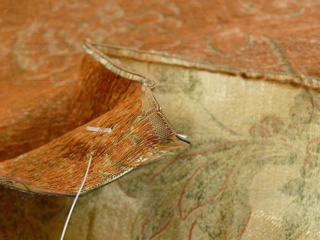 100% Silk Lampas Large Peony Paisley "marjoram" Gold