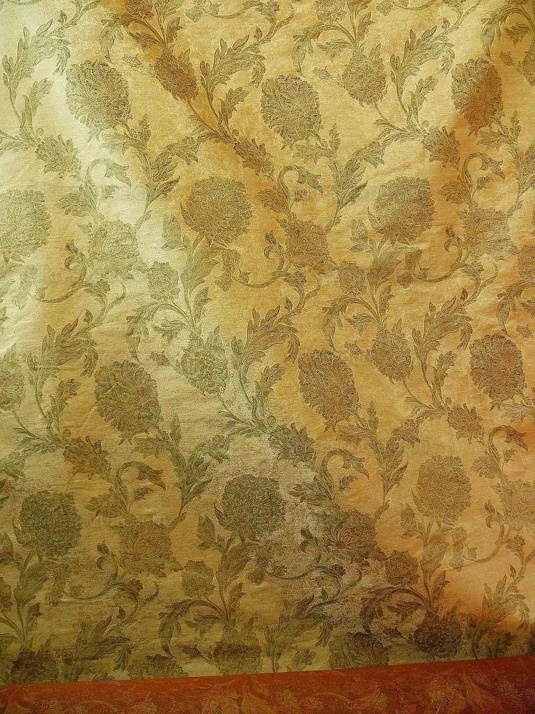 100% Silk Lampas Large Peony Paisley "marjoram" Gold